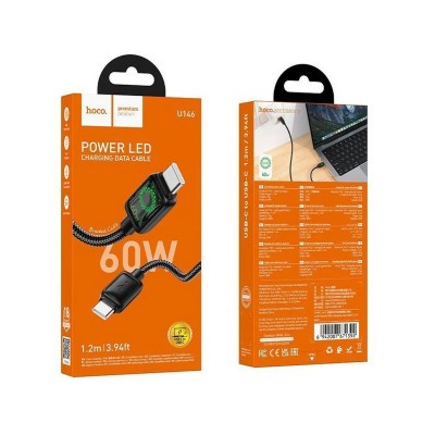 Кабель Type-C - Type-C Hoco U146 (3A, 60W, PD, оплетка нейлон, 1.2 м) Черный