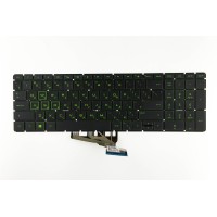 Клавиатура для ноутбука HP 15-BQ с зеленой подсветкой p/n: 925008-001, PK132043A00, 9Z.NE1BQ.H0T