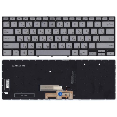 Клавиатура для ноутбука Asus UM462DA Серебро с подсветкой p/n: 0KNB0-262NUS00, AEBKRU00010, NSK-WR2BQ, 019Z.NFKBQ.201, APIC0KNB0-262NUS00, 11913N1187BL