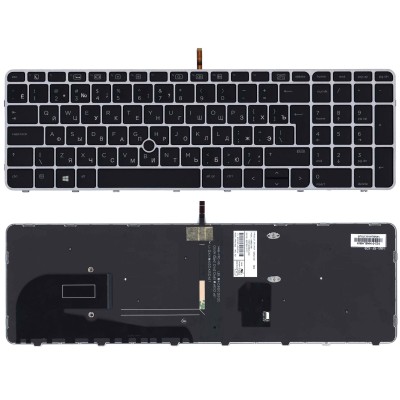 Клавиатура для ноутбука HP EliteBook 755 G3/HP EliteBook 755 G4/HP EliteBook 850 G3/HP EliteBook 850 G4/HP Zbook 15u G3/HP Zbook 15u G4 серебристая рамка с подсветкой p/n: 821157-271, HPM14N56R0J9301
