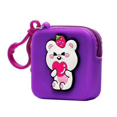 Универсальный чехол-кошелек силиконовый детский (медведь) (фиолетовый)