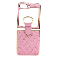 Чехол-накладка для Samsung Galaxy Flip 5 (розовый) - FLIP экокожа стеганая с кольцом