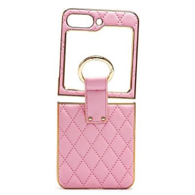 Чехол-накладка для Samsung Galaxy Flip 5 (розовый) - FLIP экокожа стеганая с кольцом