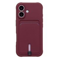 Чехол-накладка для Apple iPhone 16 (бордовый) - SC304 c картхолдером