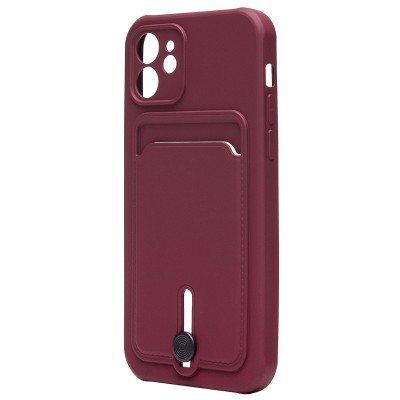 Чехол-накладка для Apple iPhone 12 (бордовый) - SC304 с картхолдером