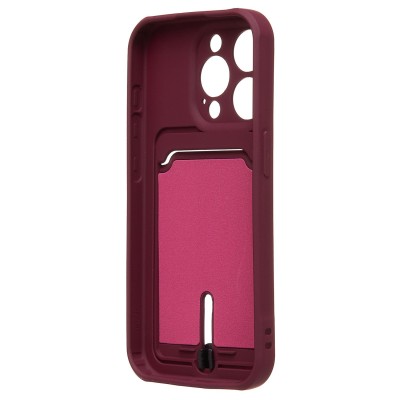 Чехол-накладка для Apple iPhone 15 Pro (бордовый) - SC304 с картхолдером