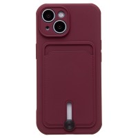 Чехол-накладка для Apple iPhone 15 (бордовый) - SC304 с картхолдером