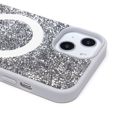 Чехол-накладка для Apple iPhone 14 россыпь кристаллов (титановый белый) - SM029 POSH SHINE SafeMag