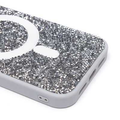 Чехол-накладка для Apple iPhone 14 россыпь кристаллов (титановый белый) - SM029 POSH SHINE SafeMag