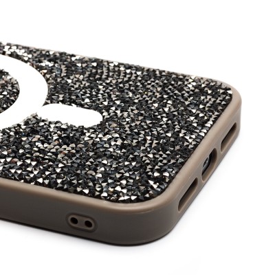 Чехол-накладка для Apple iPhone 15 Pro Max россыпь кристаллов (титановый серый) - SM029 POSH SHINE SafeMag