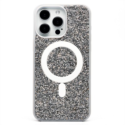 Чехол-накладка для Apple iPhone 15 Pro Max россыпь кристаллов (титановый белый) - SM029 POSH SHINE SafeMag