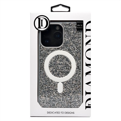 Чехол-накладка для Apple iPhone 15 Pro Max россыпь кристаллов (титановый белый) - SM029 POSH SHINE SafeMag