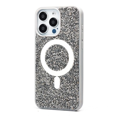Чехол-накладка для Apple iPhone 15 Pro Max россыпь кристаллов (титановый белый) - SM029 POSH SHINE SafeMag
