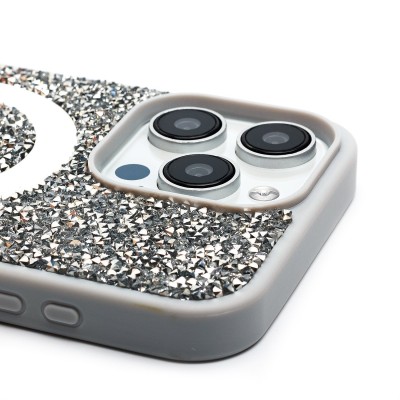 Чехол-накладка для Apple iPhone 15 Pro Max россыпь кристаллов (титановый белый) - SM029 POSH SHINE SafeMag