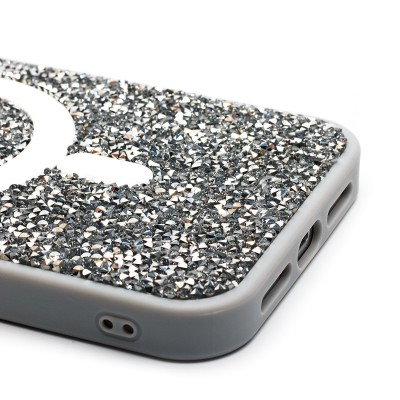 Чехол-накладка для Apple iPhone 15 Pro Max россыпь кристаллов (титановый белый) - SM029 POSH SHINE SafeMag