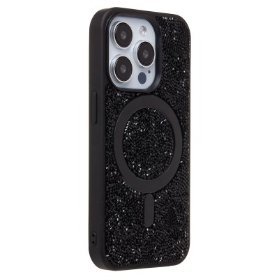 Чехол-накладка для Apple iPhone 15 Pro россыпь кристаллов (титановый черный) - SM029 POSH SHINE SafeMag