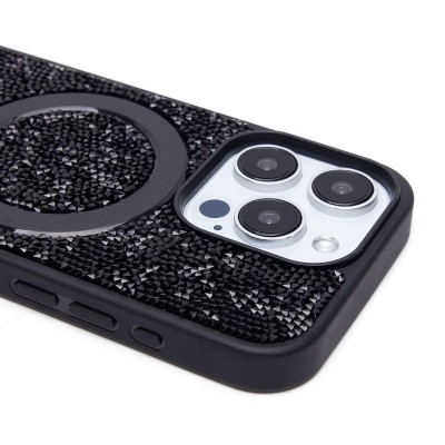 Чехол-накладка для Apple iPhone 15 Pro россыпь кристаллов (титановый черный) - SM029 POSH SHINE SafeMag