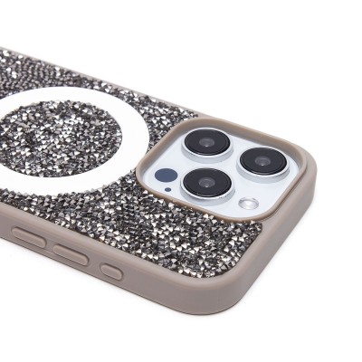Чехол-накладка для Apple iPhone 15 Pro россыпь кристаллов (титановый серый) - SM029 POSH SHINE SafeMag