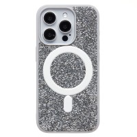 Чехол-накладка для Apple iPhone 15 Pro россыпь кристаллов (титановый белый) - SM029 POSH SHINE SafeMag