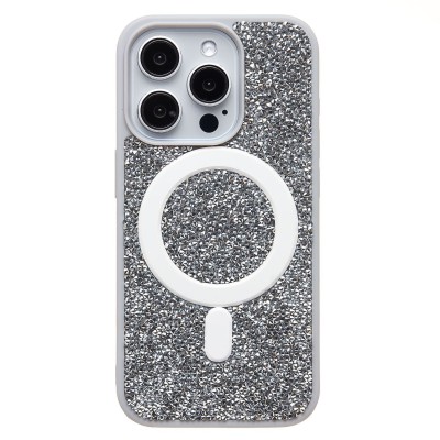 Чехол-накладка для Apple iPhone 15 Pro россыпь кристаллов (титановый белый) - SM029 POSH SHINE SafeMag