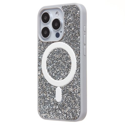 Чехол-накладка для Apple iPhone 15 Pro россыпь кристаллов (титановый белый) - SM029 POSH SHINE SafeMag