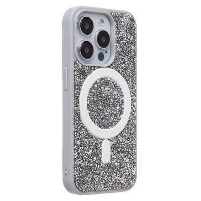 Чехол-накладка для Apple iPhone 15 Pro россыпь кристаллов (титановый белый) - SM029 POSH SHINE SafeMag