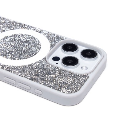 Чехол-накладка для Apple iPhone 15 Pro россыпь кристаллов (титановый белый) - SM029 POSH SHINE SafeMag