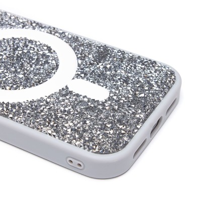 Чехол-накладка для Apple iPhone 15 Pro россыпь кристаллов (титановый белый) - SM029 POSH SHINE SafeMag