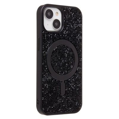 Чехол-накладка для Apple iPhone 15 россыпь кристаллов (титановый черный) - SM029 POSH SHINE SafeMag