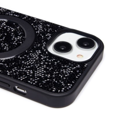 Чехол-накладка для Apple iPhone 15 россыпь кристаллов (титановый черный) - SM029 POSH SHINE SafeMag