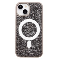 Чехол-накладка для Apple iPhone 15 россыпь кристаллов (титановый серый) - SM029 POSH SHINE SafeMag