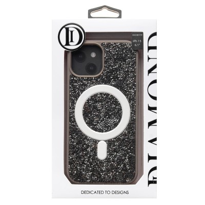 Чехол-накладка для Apple iPhone 15 россыпь кристаллов (титановый серый) - SM029 POSH SHINE SafeMag
