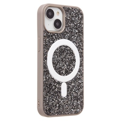 Чехол-накладка для Apple iPhone 15 россыпь кристаллов (титановый серый) - SM029 POSH SHINE SafeMag