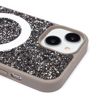 Чехол-накладка для Apple iPhone 15 россыпь кристаллов (титановый серый) - SM029 POSH SHINE SafeMag