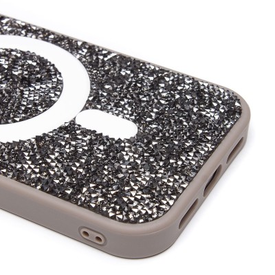 Чехол-накладка для Apple iPhone 15 россыпь кристаллов (титановый серый) - SM029 POSH SHINE SafeMag