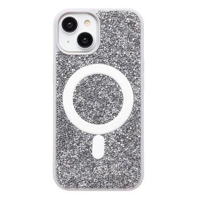 Чехол-накладка для Apple iPhone 15 россыпь кристаллов (титановый белый) - SM029 POSH SHINE SafeMag