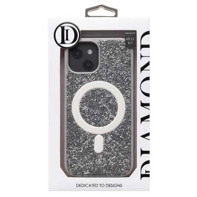 Чехол-накладка для Apple iPhone 15 россыпь кристаллов (титановый белый) - SM029 POSH SHINE SafeMag