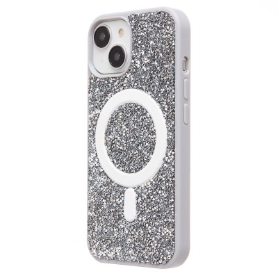 Чехол-накладка для Apple iPhone 15 россыпь кристаллов (титановый белый) - SM029 POSH SHINE SafeMag