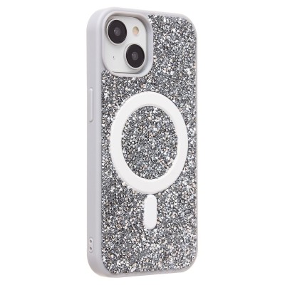 Чехол-накладка для Apple iPhone 15 россыпь кристаллов (титановый белый) - SM029 POSH SHINE SafeMag
