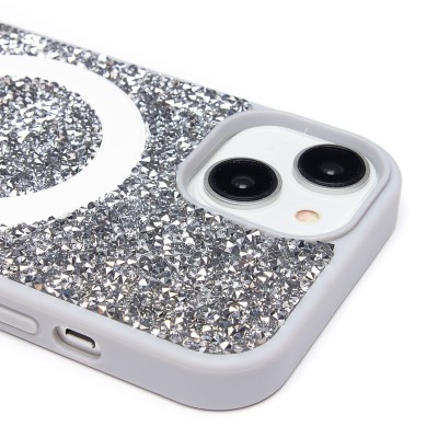 Чехол-накладка для Apple iPhone 15 россыпь кристаллов (титановый белый) - SM029 POSH SHINE SafeMag