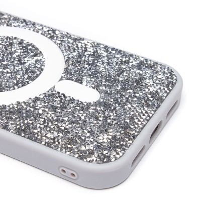 Чехол-накладка для Apple iPhone 15 россыпь кристаллов (титановый белый) - SM029 POSH SHINE SafeMag