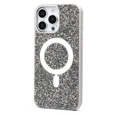 Чехол-накладка для Apple iPhone 16 Pro Max россыпь кристаллов (титановый белый) - SM029 POSH SHINE SafeMag