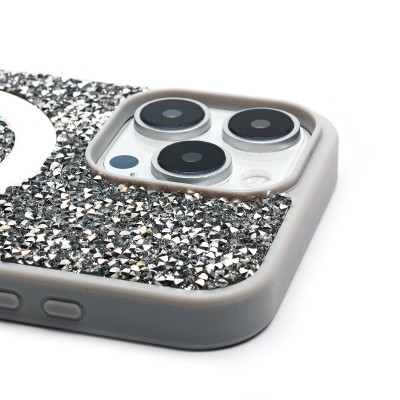 Чехол-накладка для Apple iPhone 16 Pro Max россыпь кристаллов (титановый белый) - SM029 POSH SHINE SafeMag
