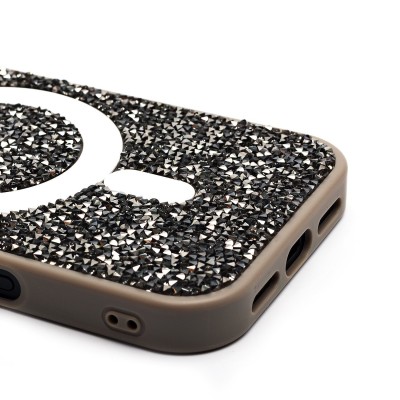 Чехол-накладка для Apple iPhone 16 Pro россыпь кристаллов (титановый серый) - SM029 POSH SHINE SafeMag Чехол-накладка для Apple iPhone 16 Pro россыпь кристаллов (титановый серый) - SM029 POSH SHINE SafeMag