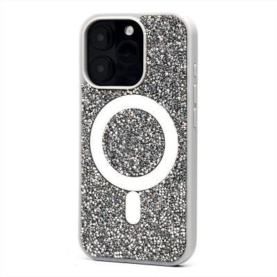 Чехол-накладка для Apple iPhone 16 Pro россыпь кристаллов (титановый белый) - SM029 POSH SHINE SafeMag