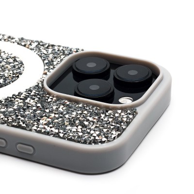 Чехол-накладка для Apple iPhone 16 Pro россыпь кристаллов (титановый белый) - SM029 POSH SHINE SafeMag