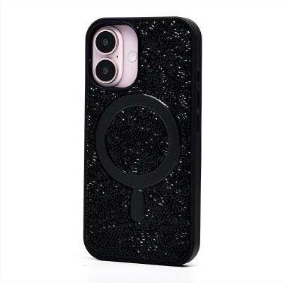 Чехол-накладка для Apple iPhone 16 россыпь кристаллов (титановый черный) - SM029 POSH SHINE SafeMag
