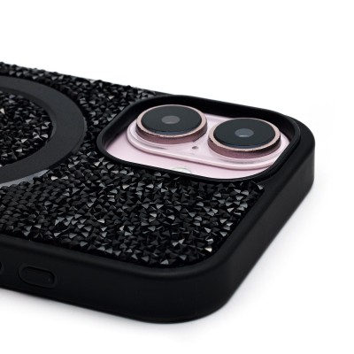 Чехол-накладка для Apple iPhone 16 россыпь кристаллов (титановый черный) - SM029 POSH SHINE SafeMag