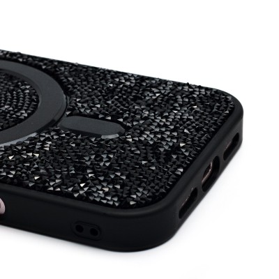 Чехол-накладка для Apple iPhone 16 россыпь кристаллов (титановый черный) - SM029 POSH SHINE SafeMag