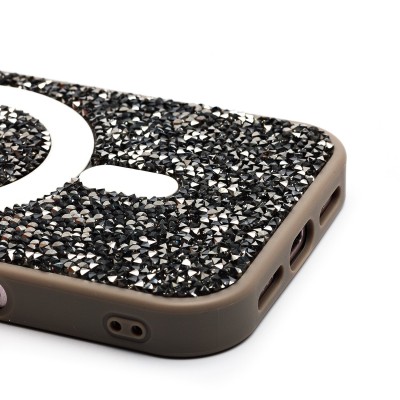 Чехол-накладка для Apple iPhone 16 россыпь кристаллов (титановый серый) - SM029 POSH SHINE SafeMag
